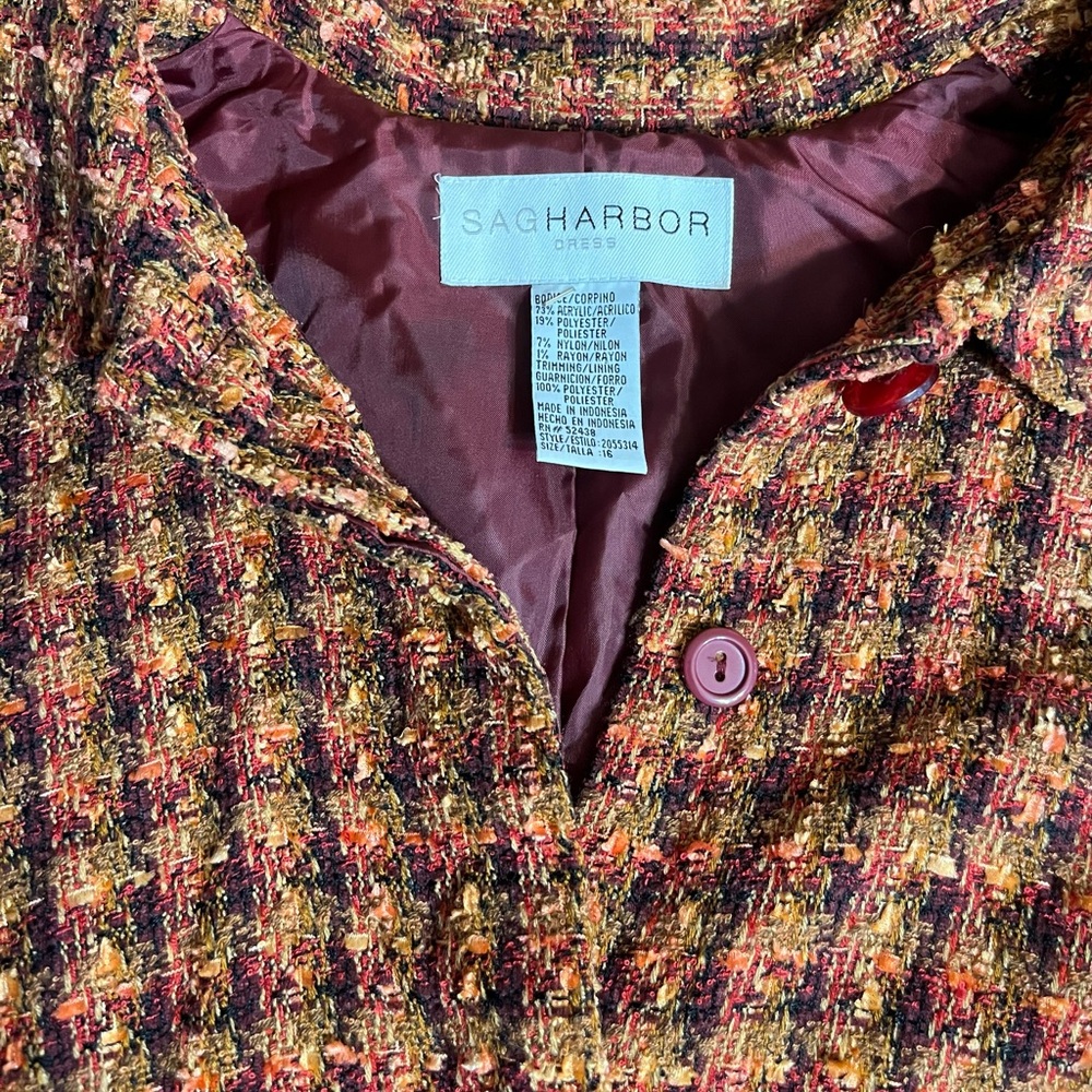 Sag Harbor Dress coat basket weave orange yellow red and brown size 16 - Picture 5 of 13